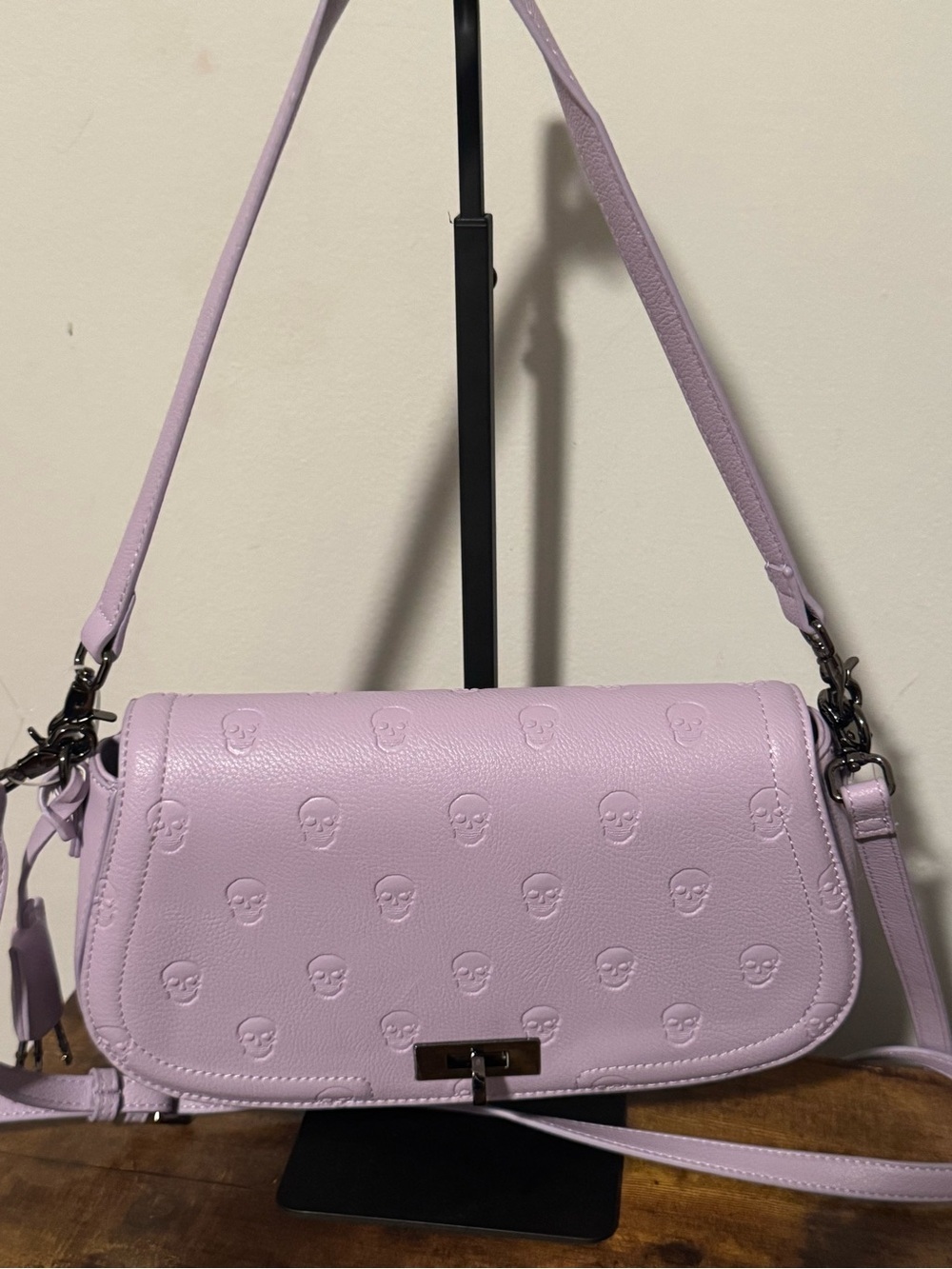 Betsey Johnson Lilac Embossed Skull Leather Shoulder Bag - Women's